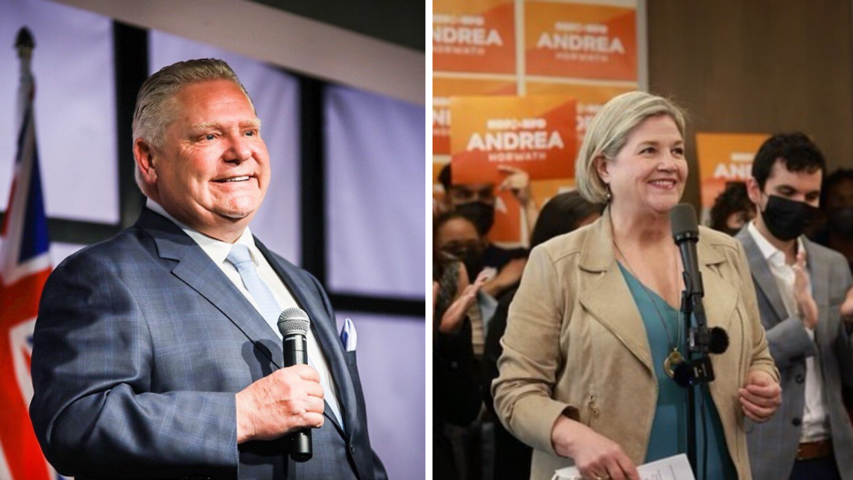 Conservative leader Doug Ford. Right: NDP leader Andrea Horwath.