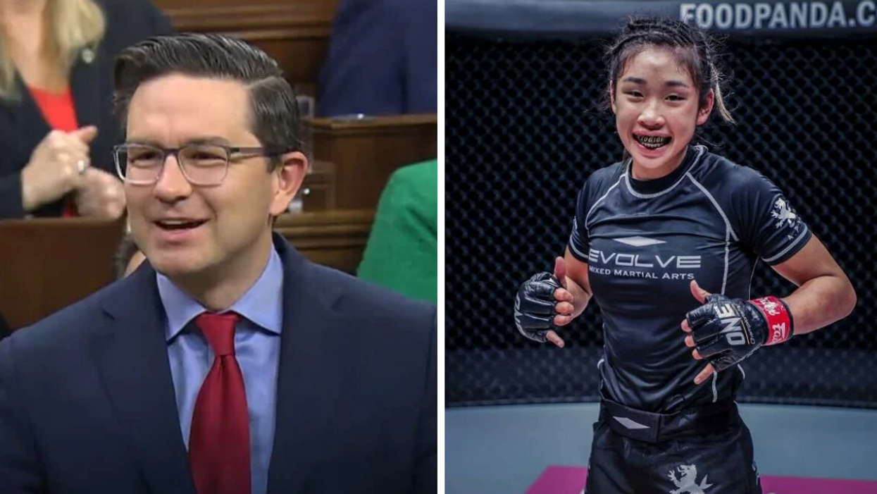 Conservative Leader Pierre Poilievre. Right: Deceased MMA fighter Victoria Lee.