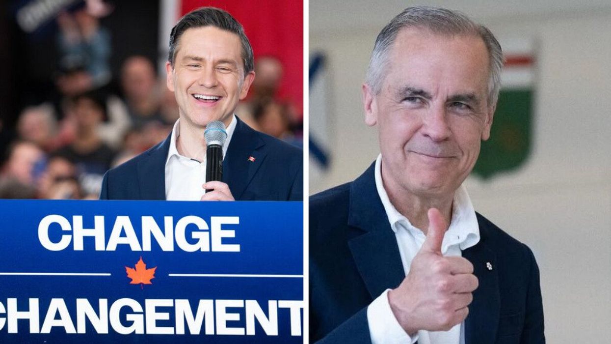 Conservative leader Pierre Poilievre. Right: Mark Carney