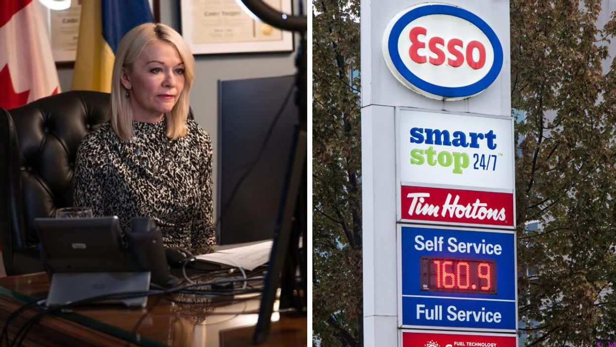 Conservative Party Interim Leader Candice Bergen. Right: Gas station in Canada.