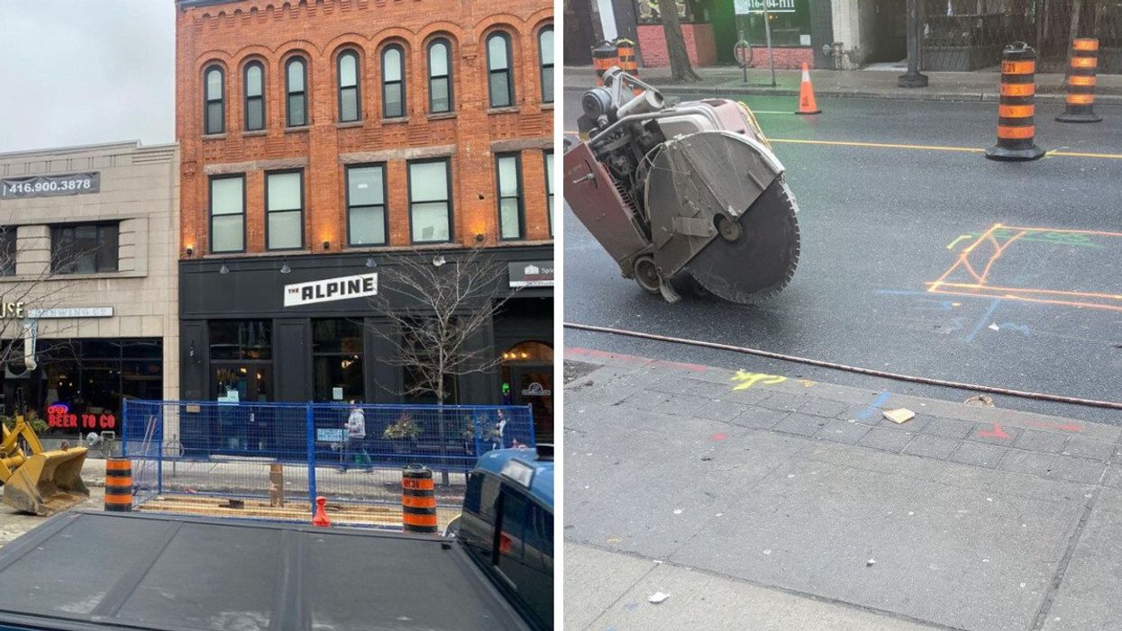 Construction outside of a Toronto restaurant. Right: Construction in Toronto.