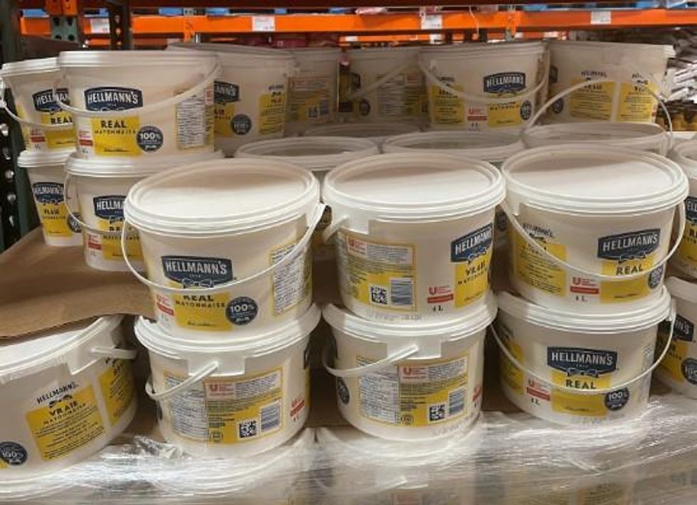 Containers of mayonnaise.