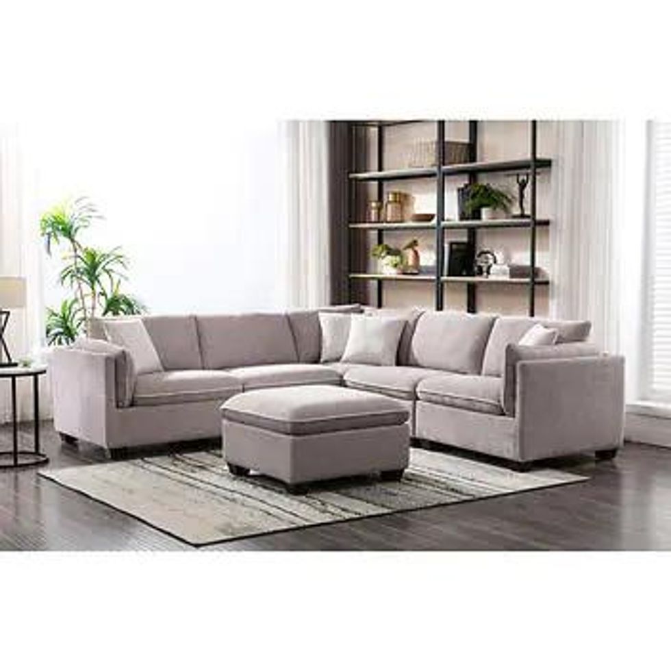 Contemporary 6-piece Modular Sectional, Light Grey.