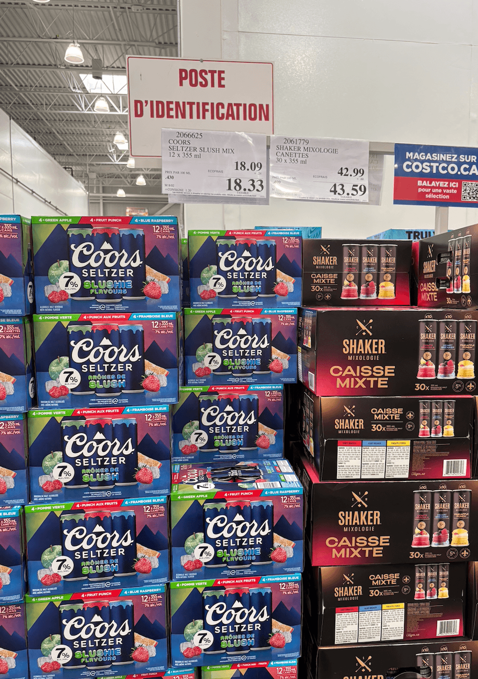 Coors Seltzer Slush Mix en caisse de 12 canettes sur le site de Costco.