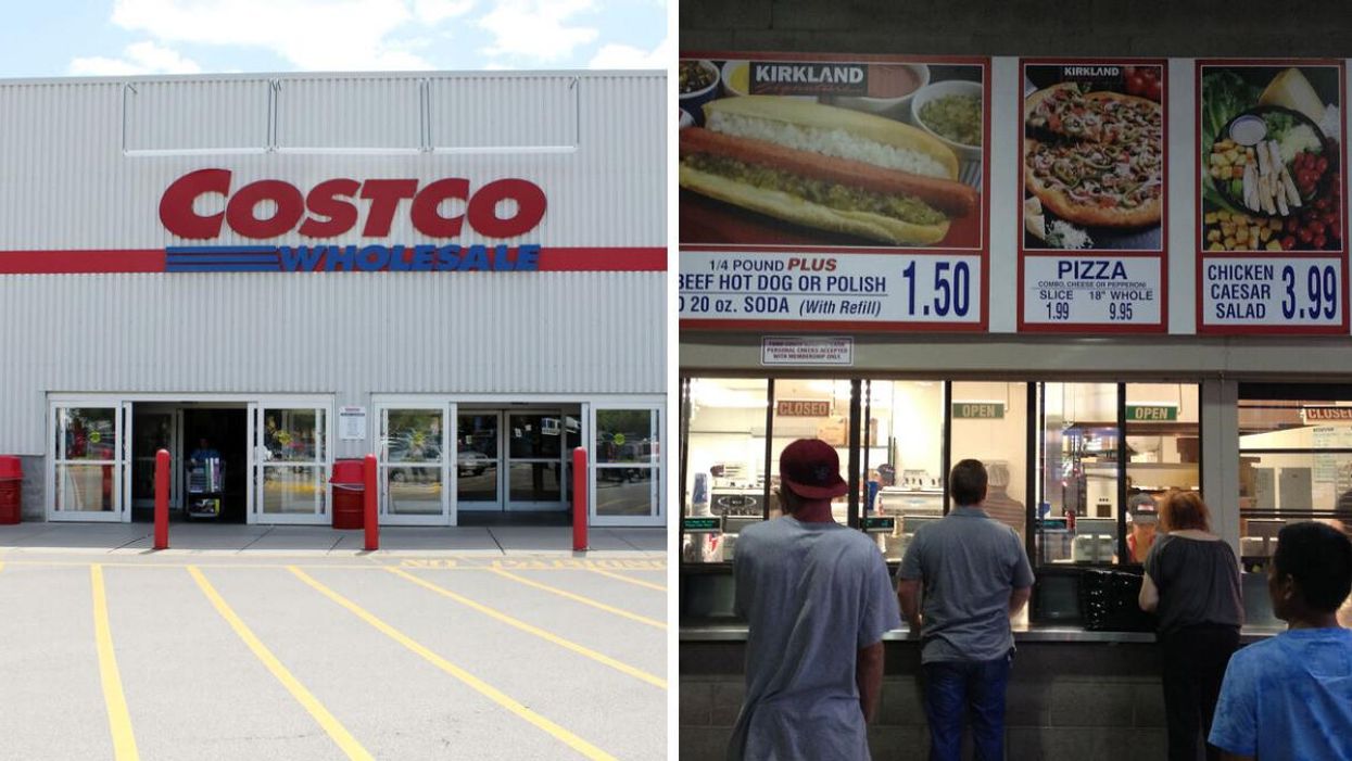Costco Canada exterior. Right: Costco food counter.