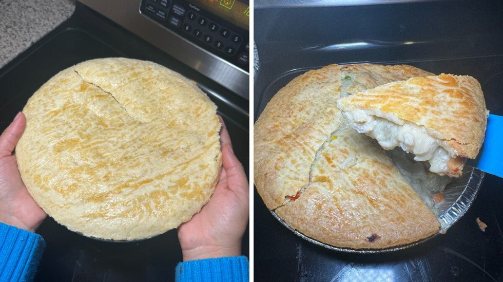 Costco Chicken Pot Pie before and after it was baked.