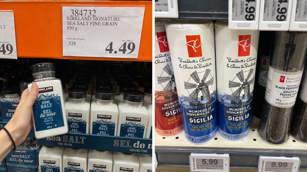 costco kirkland sea salt. right: president's choice sea salt
