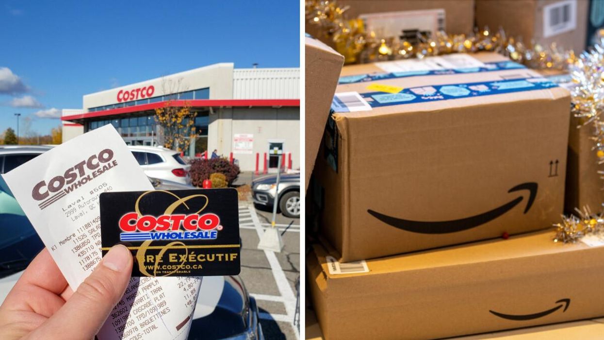 Costco. Right: Amazon Prime packages.