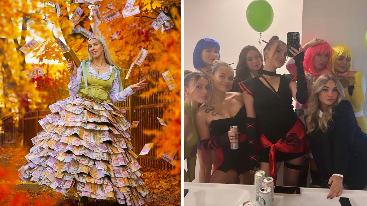 Costume d'Halloween de Marianne Plaisance. Droite : Influenceurs à l'Halloween 2022.