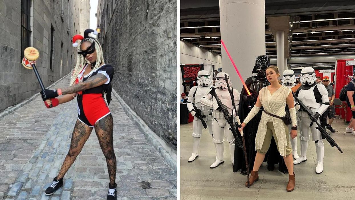 Costume de Harley Quinn, Comiccon de Montréal 2022. Droite : Costumes de Star Wars Comiccon de Montréal 2022.
