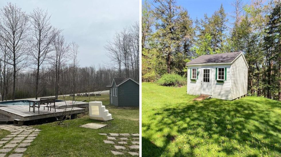 Cour arri\u00e8re du 1353, chemin Verpaelst, Sherbrooke, QC. Droite : Cour arri\u00e8re du 35, rue de la Butte, Sherbrooke, QC.