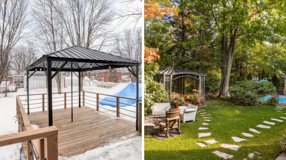 Cour au 700, rue de Sienne, Trois-Rivi\u00e8res-Ouest. Droite : Cour au 1575, rue Fran\u00e7ois-de Galifet, Trois-Rivi\u00e8res.