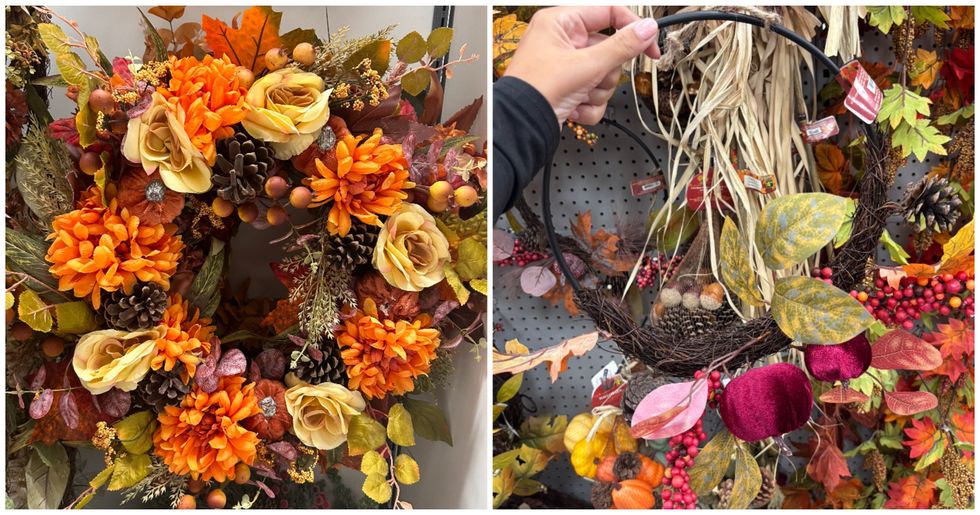 Couronne aux couleurs d'automne bien fournie. Droite : Couronne aux couleurs d'automne simple.