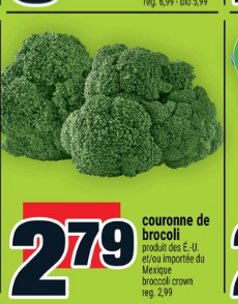 Couronnes de brocoli dans la circulaire de Super C.