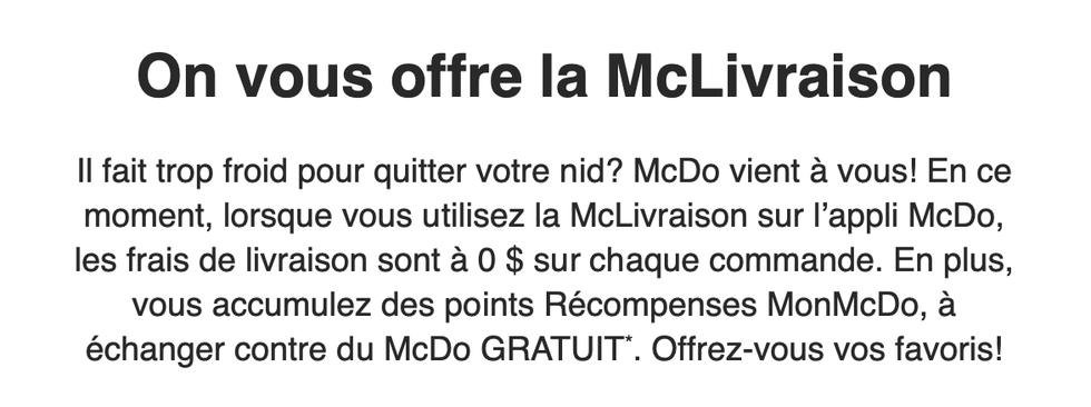 Courriel de la part de McDonald's.