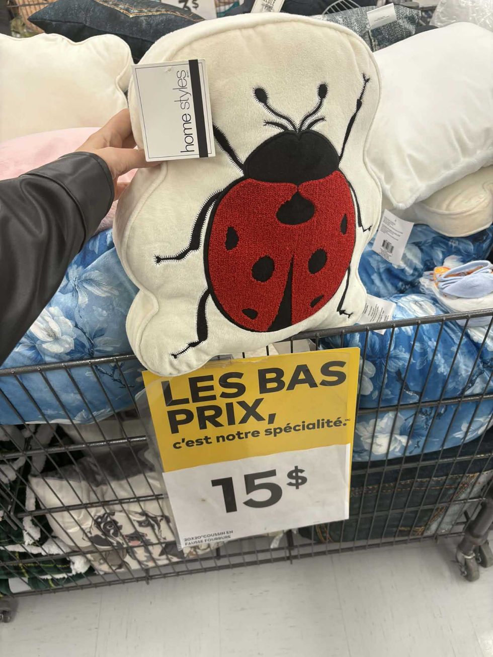 Coussin d\u00e9coratif en forme ondul\u00e9e avec motif de coccinelle chez Tigre G\u00e9ant.