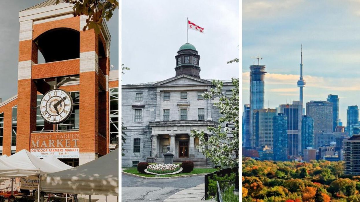Covent Garden Market in London. Middle: McGill University in Montreal. Right: Downtown Toronto.
