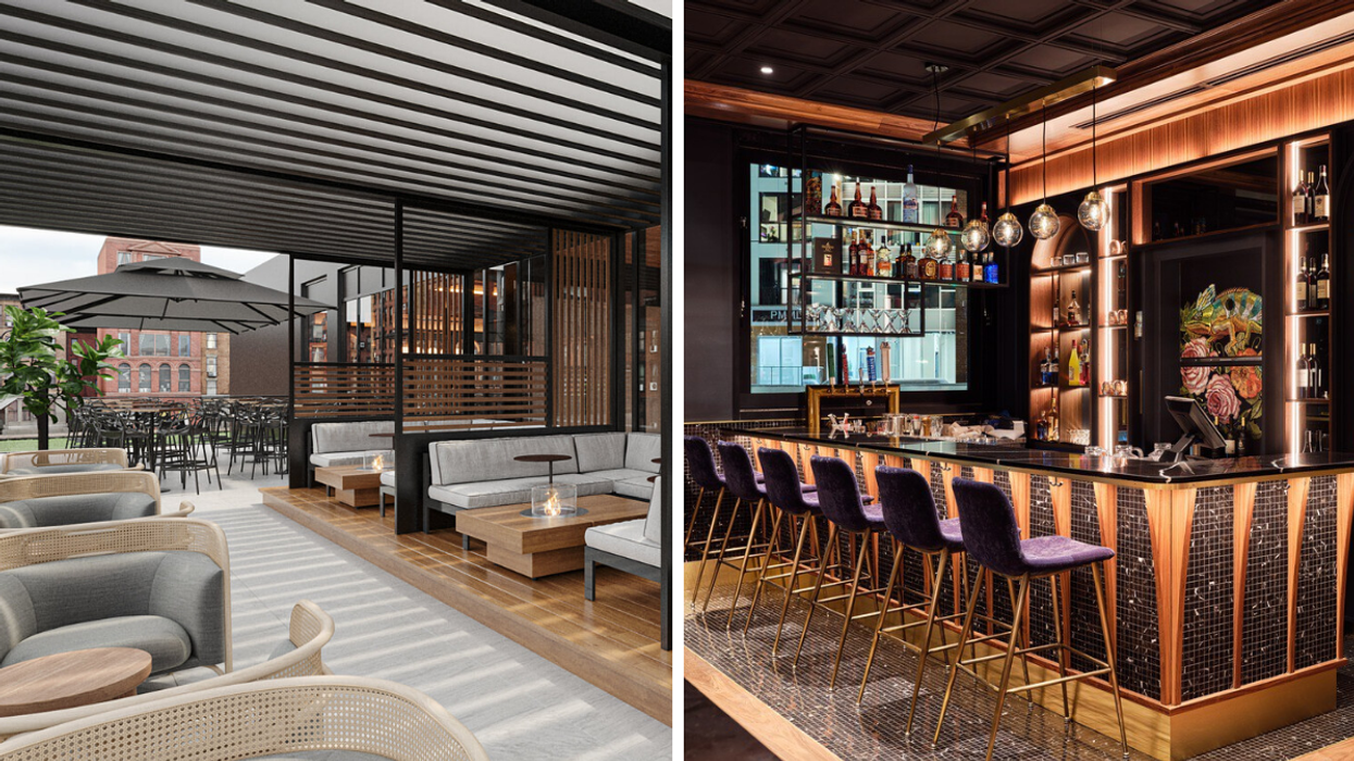 Covered patio and indoor bar lounge in new Italian restaurant near Ottawa.