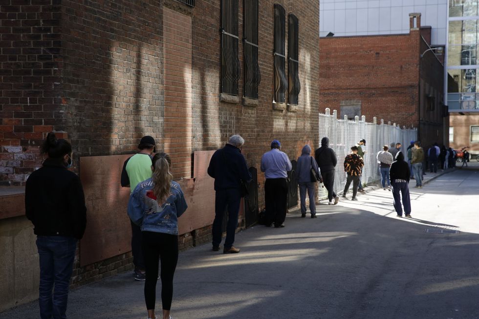 Covid testing centre line outside St. Michaels