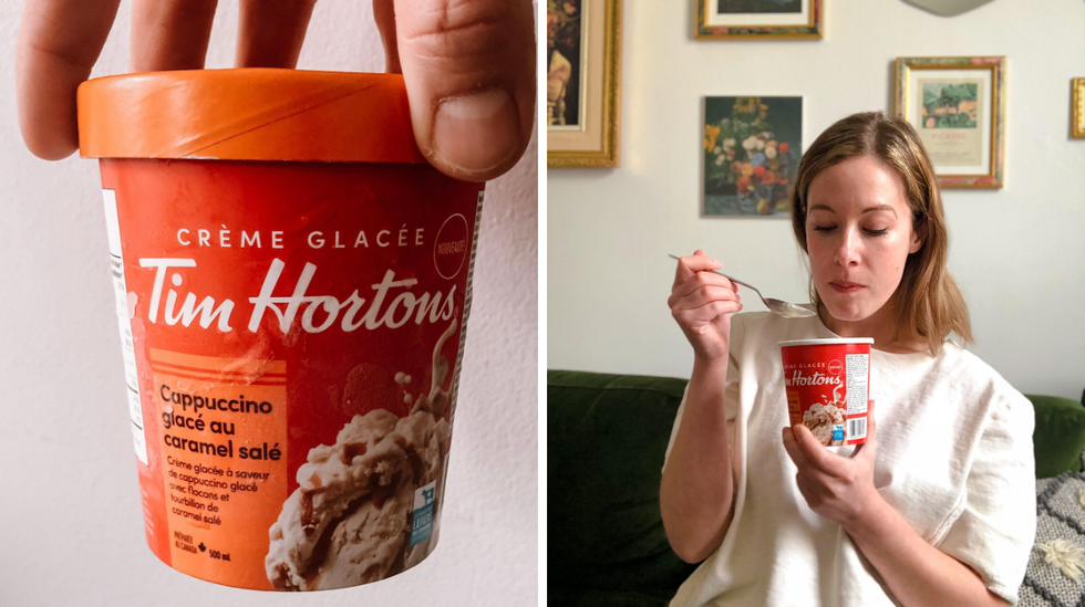 Cr\u00e8me glac\u00e9e Cappuccino glac\u00e9 au caramel sal\u00e9.