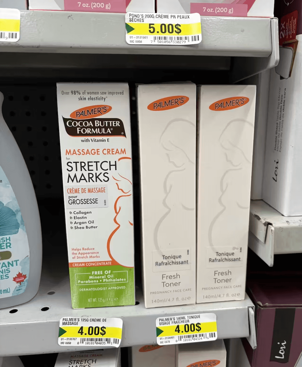 Cr\u00e8mes de massage Palmer's sur les tablettes du Dollarama