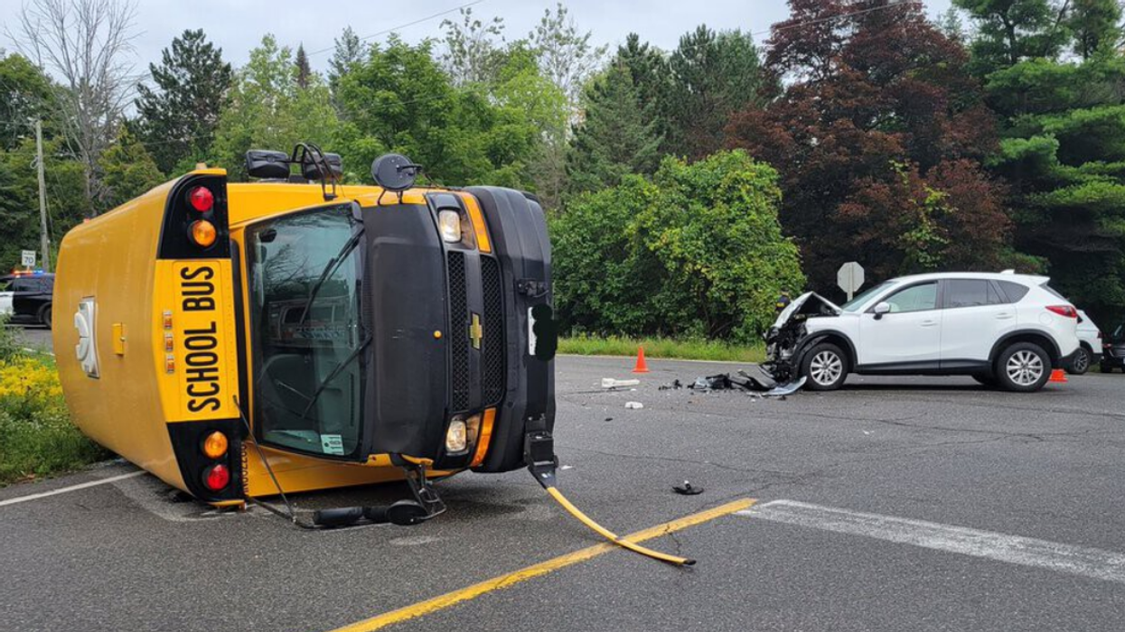 Crash site of a school bus and vehicle in Caledon.