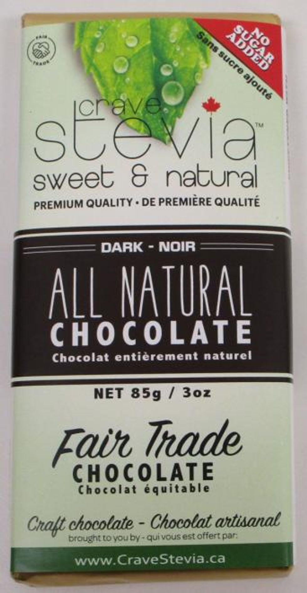 Crave Stevia brand Dark All Natural Chocolate bar.