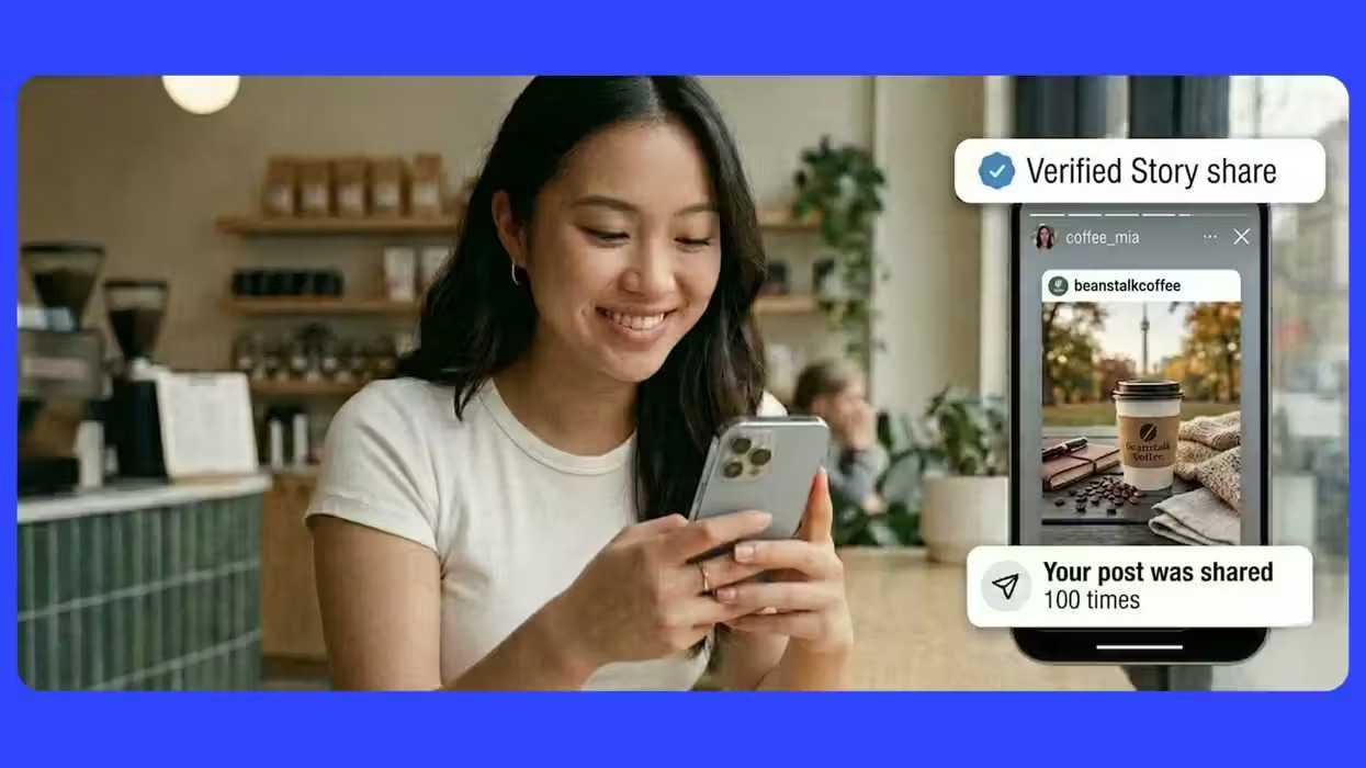 Creator sharing a business post on Instagram and making money.