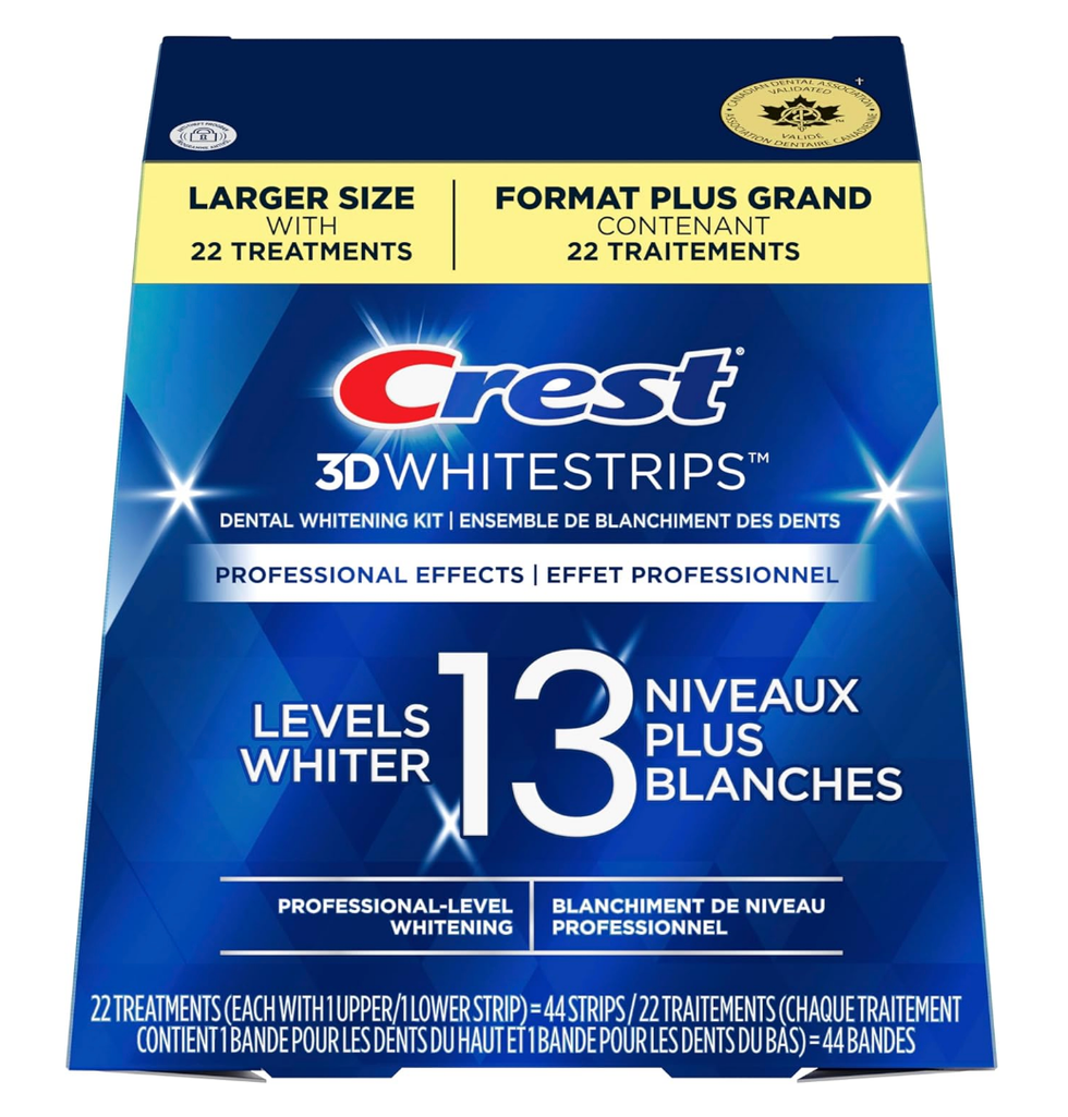 Crest 3D White Strips \u2013 Kit d\u2019effets professionnels (44 bandes, 22 traitements).