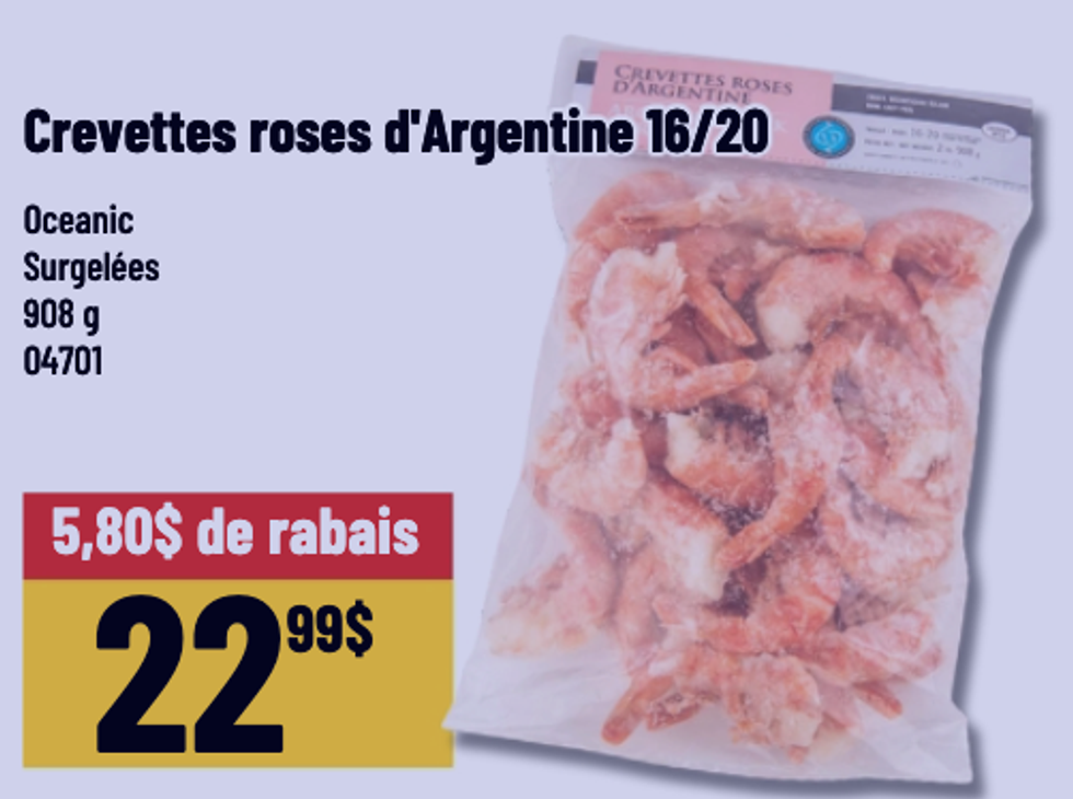 Crevettes roses d'Argentine Oceanic dans la circulaire du Mayrand.