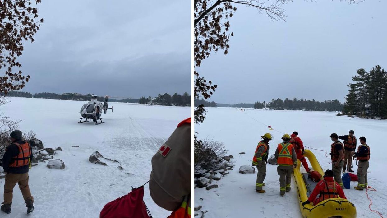 Crews searching for a missing snowmobile operator on Six Mile Lake.