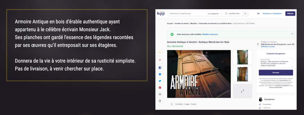 Critique d'Armoire \u00e0 vendre \u00e0 L'Escaparium \u00e0 Laval