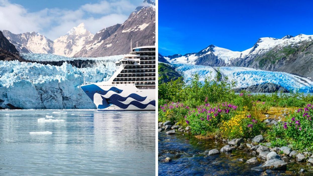 Cruise ship in Alaska. Right: Portage Glacier, Alaska.