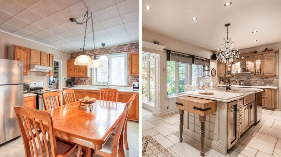 Cuisine au 700, rue de Sienne, Trois-Rivi\u00e8res-Ouest. Droite : Cuisine au 1575, rue Fran\u00e7ois-de Galifet, Trois-Rivi\u00e8res.