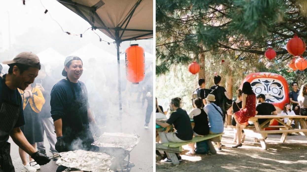Cuisine de rue durant le festival Yatai. Droite : Festival Yatai à Montréal, 2018.