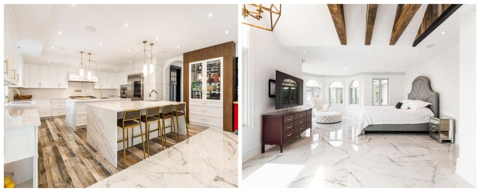 Cuisine. Droite : Chambre.