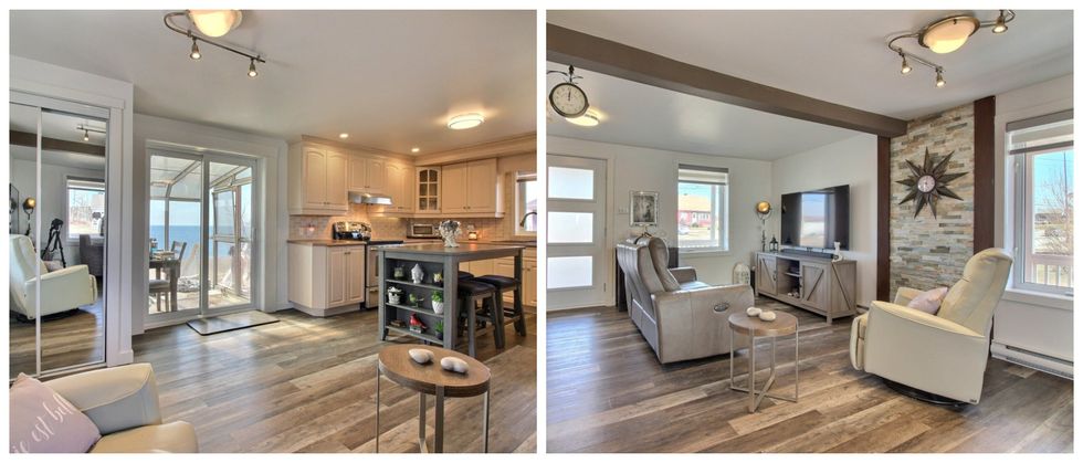 Cuisine et salon. Droite : Salon.