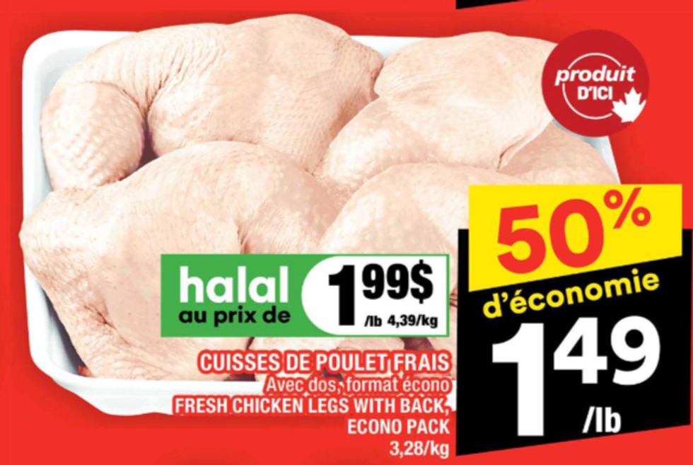 Cuisses de poulet dans la circulaire du Super C.