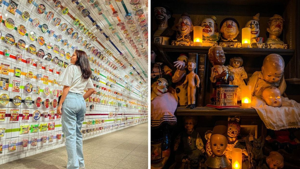 Cup Noodles Museum in Japan. Right: The Haunted Museum in Las Vegas.