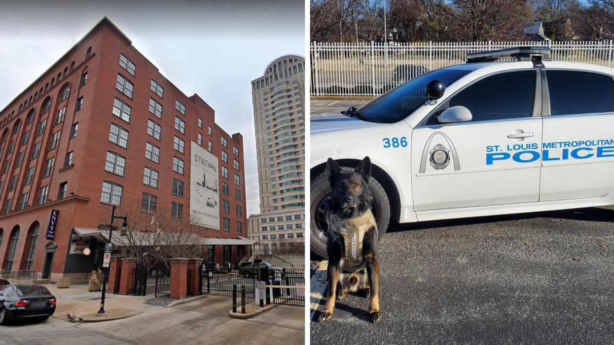 Cupples Station Loft Apartments. Right: St. Louis police car.