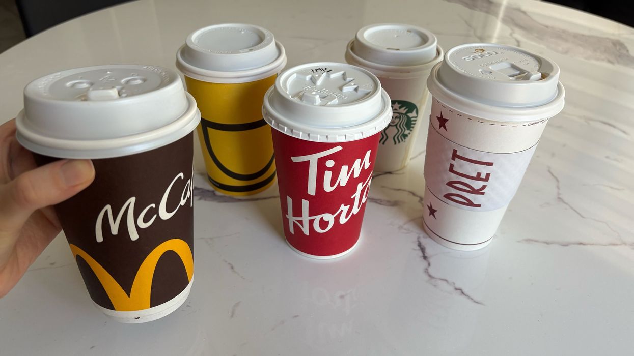 cups of mcdonald's, second cup, tim hortons, starbucks and a&w coffee