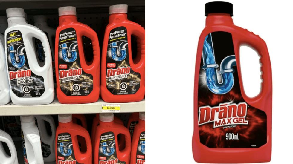 D\u00e9bouche-tuyaux et nettoyant de drains Drano.