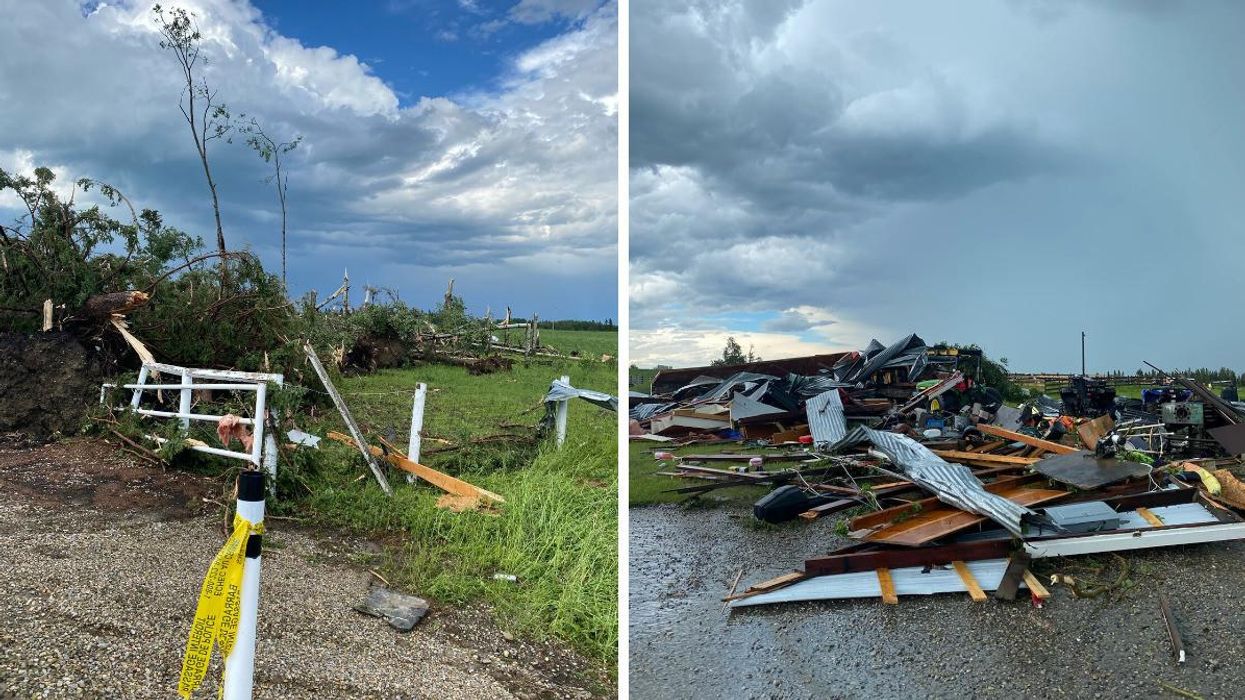Damage caused by the tornado near Sundre.