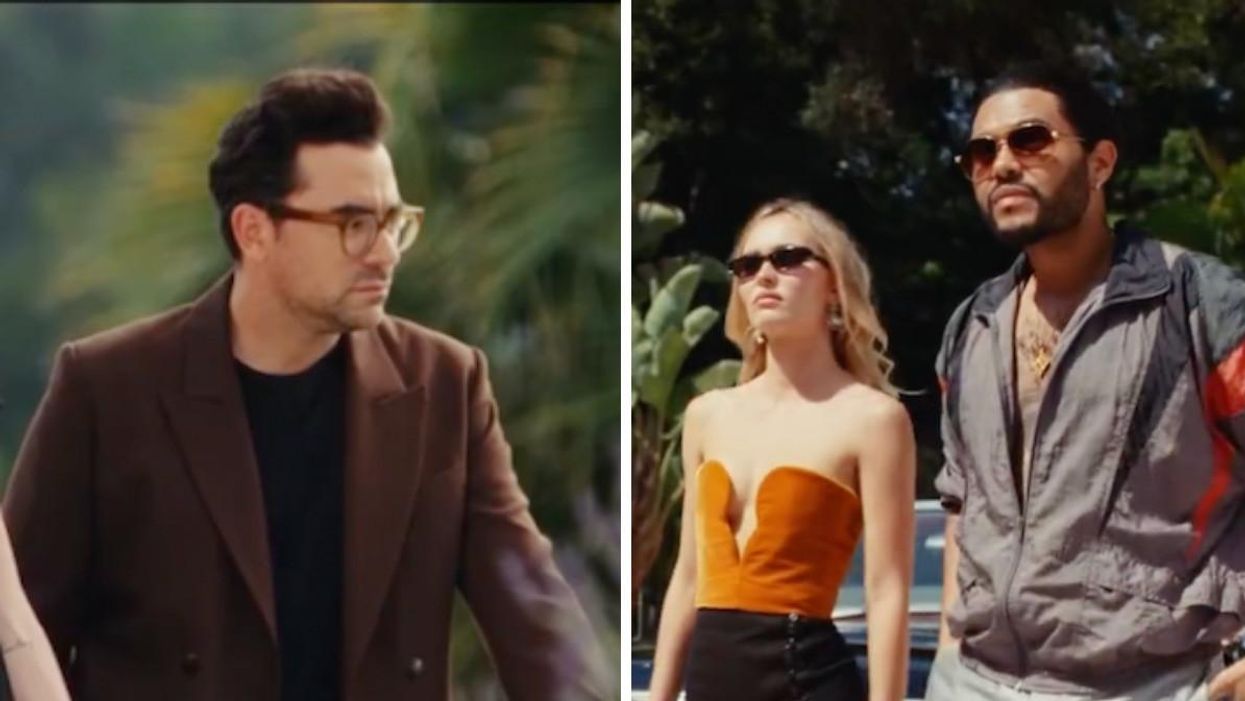 Dan Levy in The Idol. Right: Lily-Rose Depp and The Weeknd in The Idol.