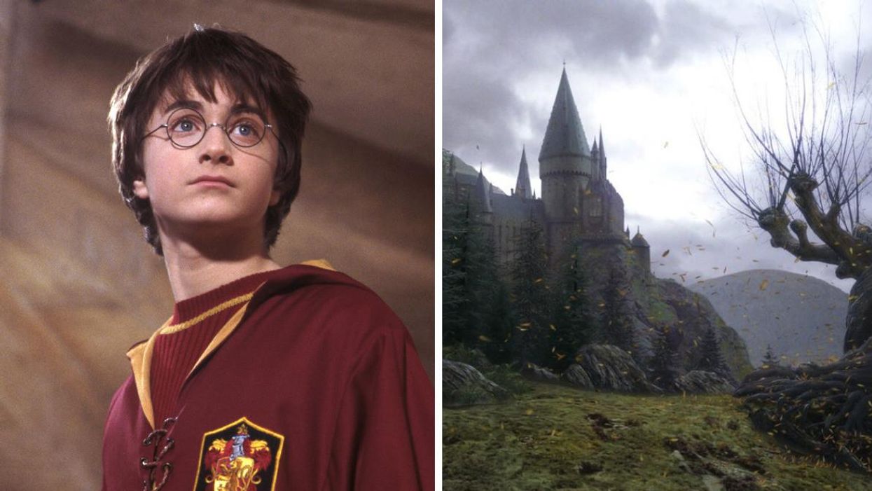 Daniel Radcliffe in 'Harry Potter.' Right: The Hogwarts castle.