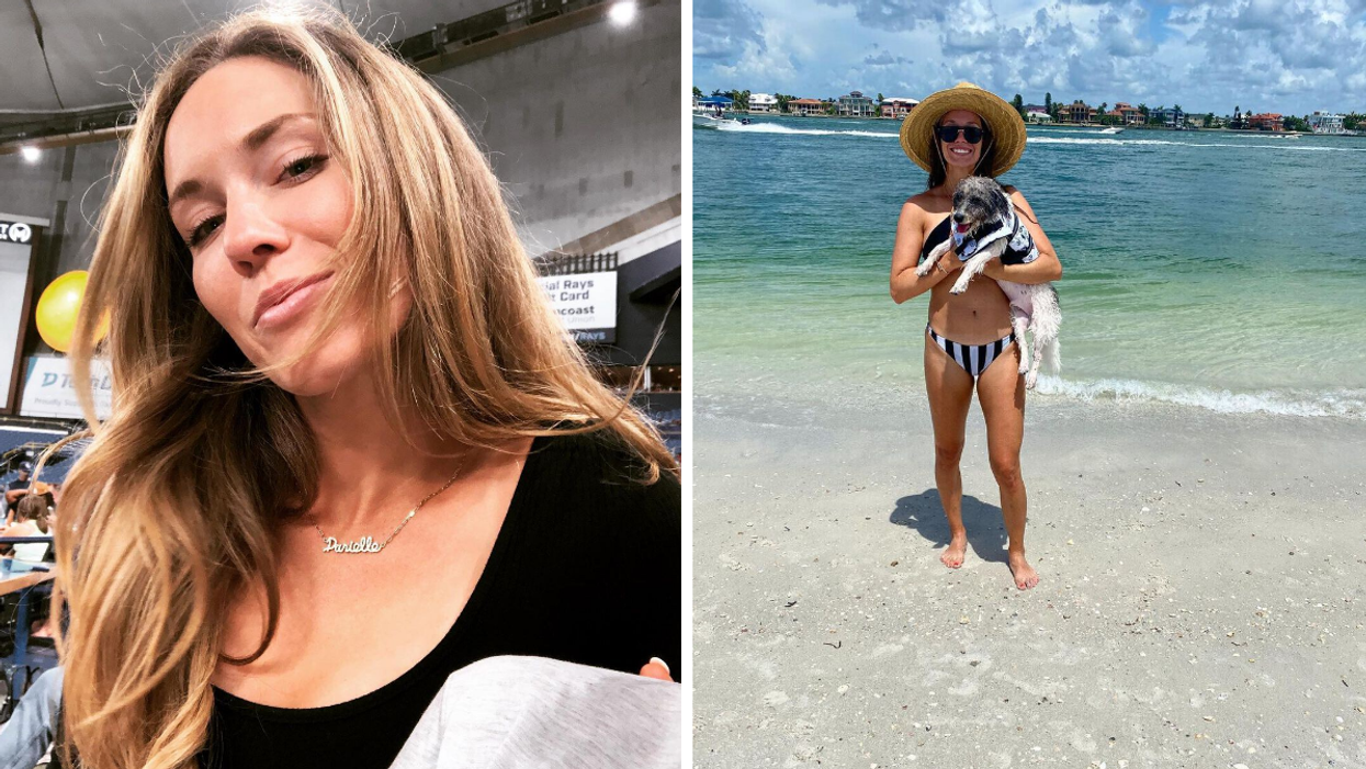 Danielle Collins at a ball game. Right: Danielle Collins with her dog on the beach.