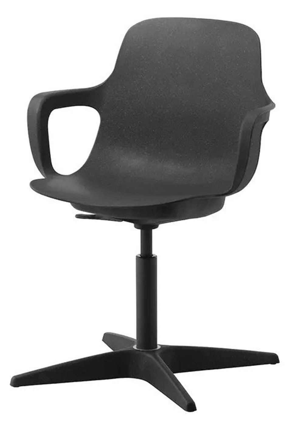 Dark grey swivel chair.