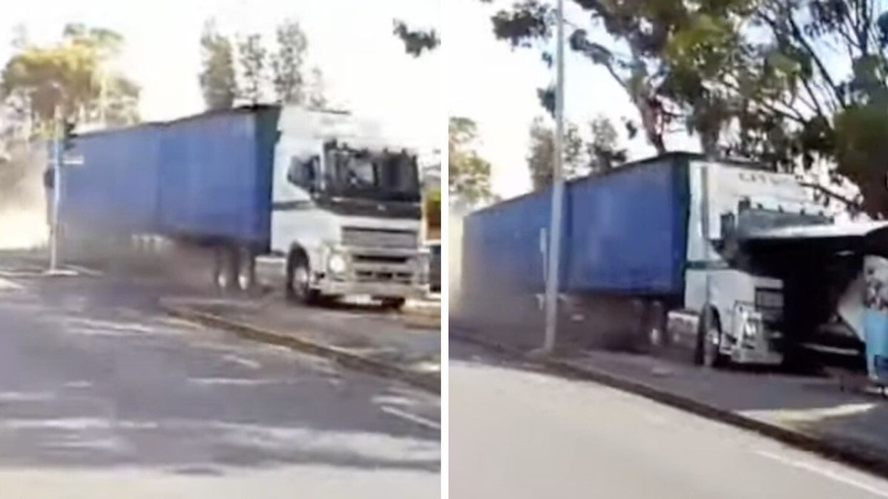Dashcam video of the truck swerving down a street in Australia.