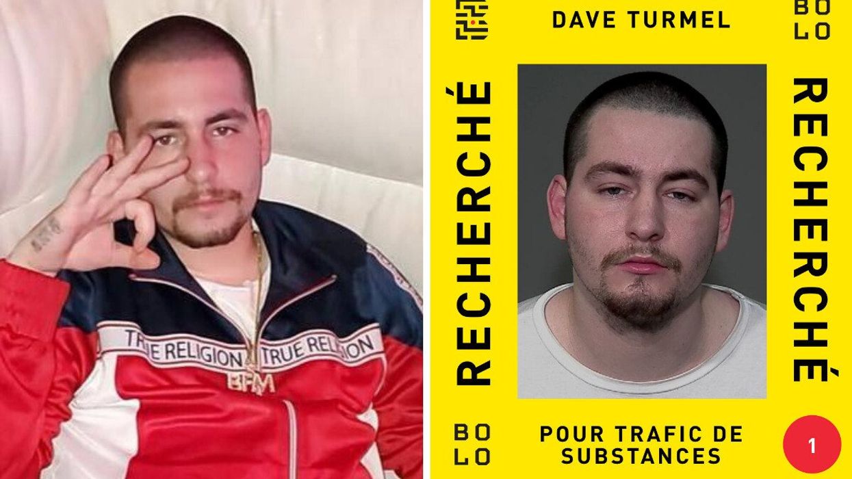 Dave Turmel. Droite : L'affiche du criminel le plus recherché au Canada, Dave Turmel.