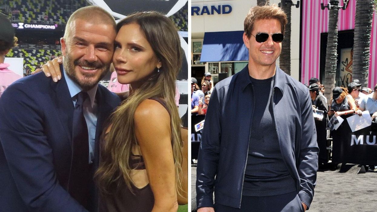 David and Victoria Beckham in Nashville in August 2023. Right: Tom Cruise in Hollywood in 2017.
